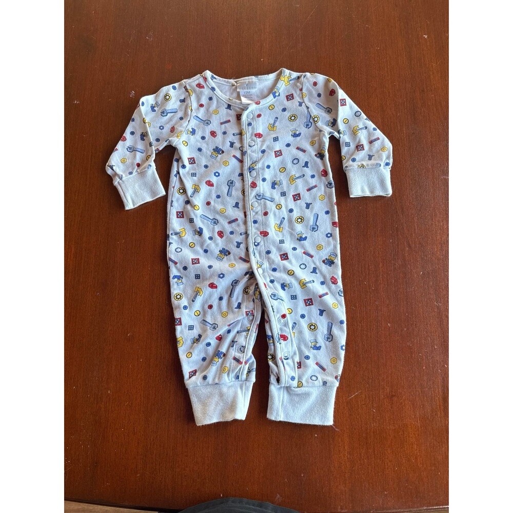 Vintage Baby Boys Tool Print Long Sleeve Pajamas Romper Jumpsuit 100% cotton